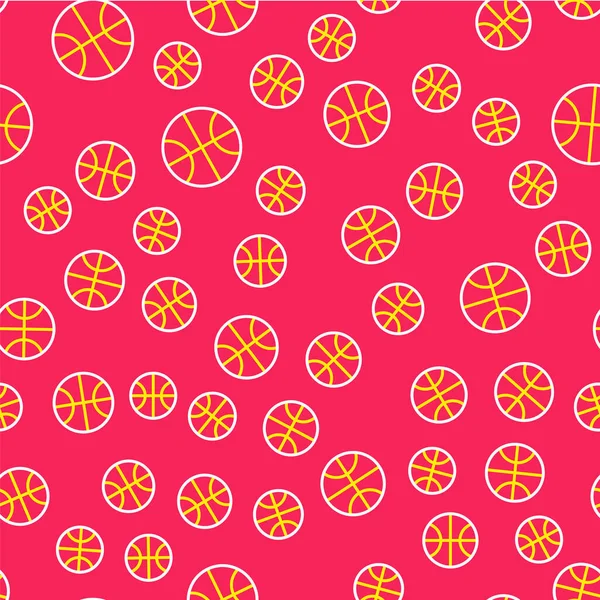 Ligne icône de balle de basket-ball isolé motif sans couture sur fond rouge. Symbole sportif. Vecteur — Image vectorielle