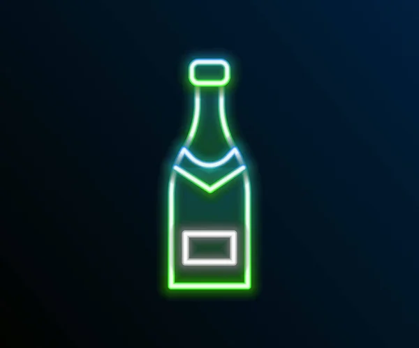 Parlayan neon hattı, siyah arka planda izole edilmiş şampanya şişesi ikonu. Renkli taslak konsepti. Vektör — Stok Vektör