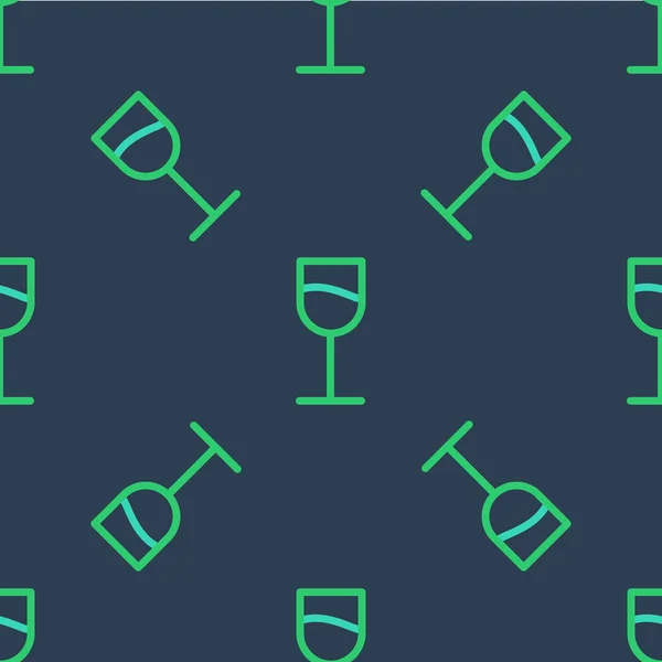 Linie Weinglas Symbol isoliert nahtlose Muster auf blauem Hintergrund. Weinglasschild. Vektor — Stockvektor