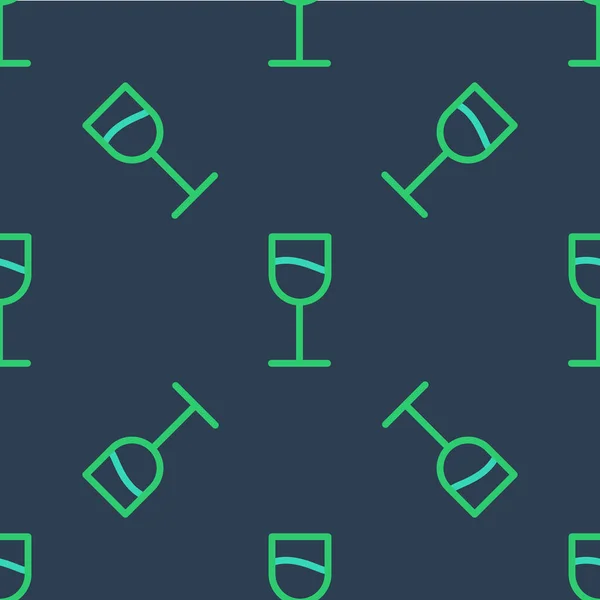 Línea icono de cristal de vino aislado patrón sin costura sobre fondo azul. Signo de copa de vino. Vector — Archivo Imágenes Vectoriales