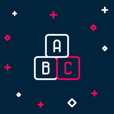 Hat ABC blok simgesi mavi arkaplanda izole edildi. A, B, C harfli alfabe küpleri. Renkli taslak konsepti. Vektör
