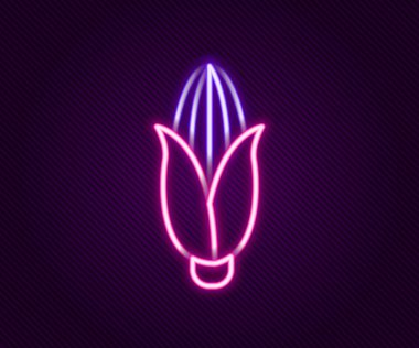 Parlayan neon hattı mısır ikonu siyah arkaplanda izole edildi. Renkli taslak konsepti. Vektör