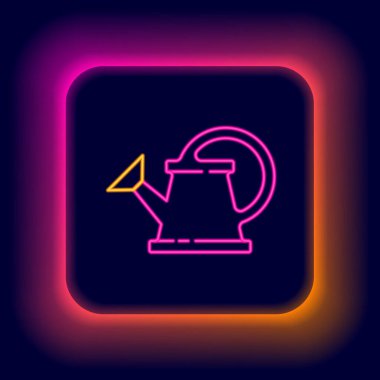 Parlayan neon hattı, siyah arkaplanda izole edilmiş bir konserve kutusu simgesi. Sulama sembolü. Renkli taslak konsepti. Vektör