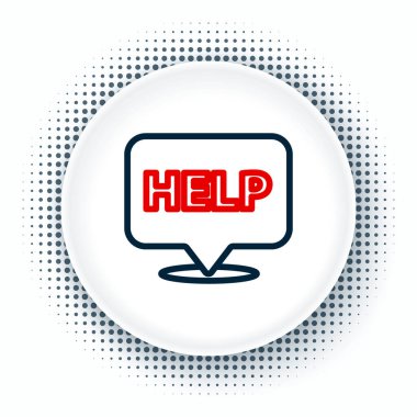 Metin Yardım simgesine sahip satır konuşma balonu beyaz arkaplanda izole edildi. Renkli taslak konsepti. Vektör