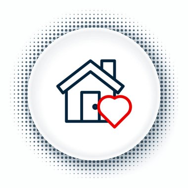 Beyaz arka planda kalp şekli simgesi olan Çizgi Evi. Aşk ev sembolü. Aile, emlak ve gayrimenkul. Renkli taslak konsepti. Vektör