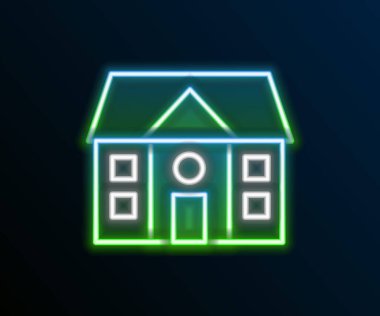 Parlayan neon hattı ev simgesi siyah arkaplanda izole edildi. Ev sembolü. Renkli taslak konsepti. Vektör