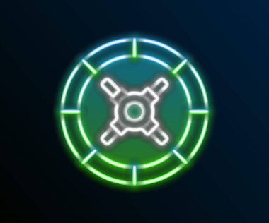 Parlayan neon hattı siyah arkaplanda güvenli simge. Kapı, şifreli bir banka kasası. Güvenilir Veri Koruma. Renkli taslak konsepti. Vektör