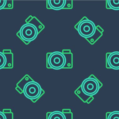 Çizgi fotoğraf makinesi simgesi mavi arkaplanda kusursuz desen izole etti. Fotoğraf makinesi simgesi. Vektör