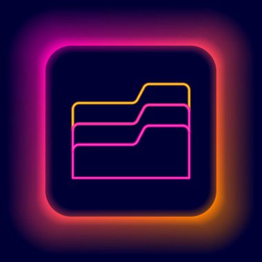 Parlayan neon çizgisi dosya dizini simgesi siyah arkaplanda izole edildi. Muhasebe klasörü sembolü. Muhasebe yönetimi. Renkli taslak konsepti. Vektör