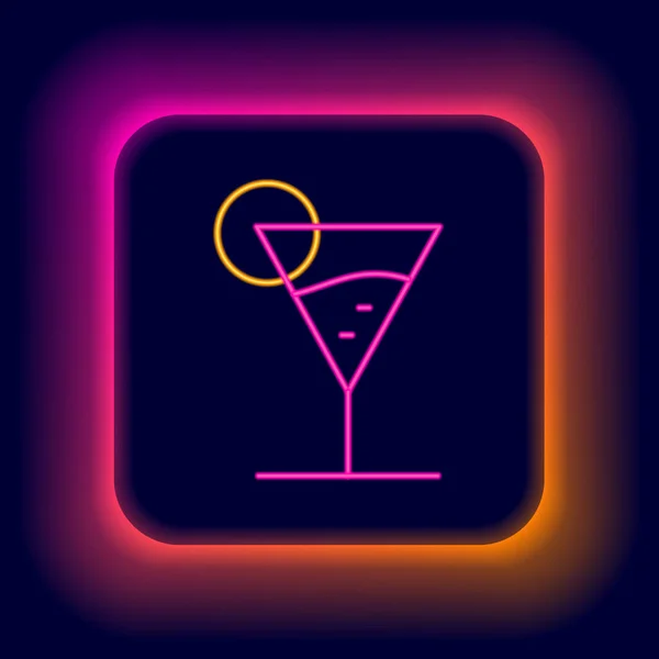 Gloeiende neon lijn Martini glas pictogram geïsoleerd op zwarte achtergrond. Cocktailpictogram. Wijnglazen icoon. Kleurrijk concept. Vector — Stockvector