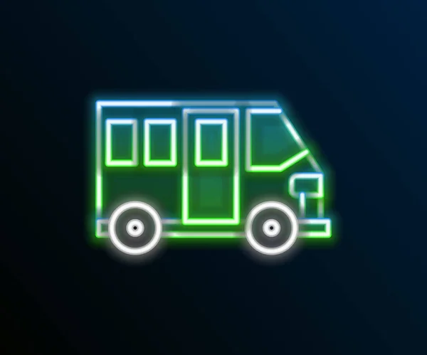 Świecące neon linii School Bus ikona izolowane na czarnym tle. Symbol transportu publicznego. Kolorowy koncept. Wektor — Wektor stockowy