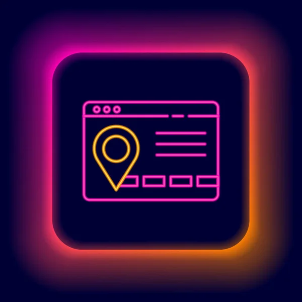 Gloeiende neon lijn Infographic van stadsplattegrond navigatie icoon geïsoleerd op zwarte achtergrond. Mobiele App Interface concept ontwerp. Geolacatie concept. Kleurrijk concept. Vector — Stockvector