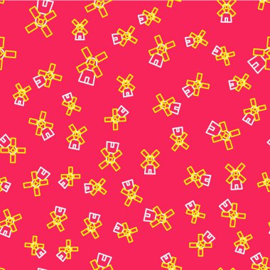 Yel değirmeni simgesi kırmızı arkaplanda izole edilmiş. Vektör