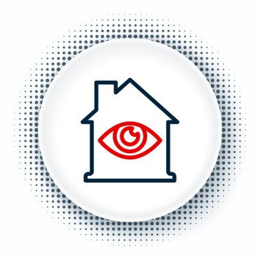 Beyaz arkaplanda göz tarama simgesi olan Satır Evi. Göz taraması yapılıyor. Güvenlik kontrol sembolü. Siber göz işareti. Renkli taslak konsepti. Vektör