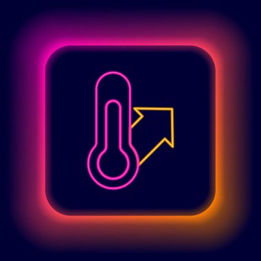 Parlayan neon hattı Meteoroloji termometresi siyah arkaplanda izole edilmiş ikonu ölçüyor. Termometre termometresi sıcak ya da soğuk hava gösteriyor. Renkli taslak konsepti. Vektör