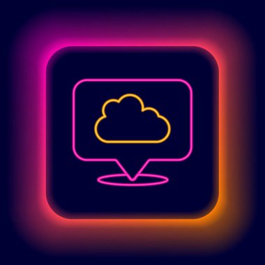 Parlayan neon hattı konum bulut simgesi siyah arkaplanda izole edildi. Renkli taslak konsepti. Vektör