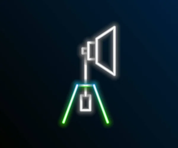 Gloeiende neon lijn Movie spotlight icoon geïsoleerd op zwarte achtergrond. Licht effect. Scene, Studio, Show. Kleurrijk concept. Vector — Stockvector