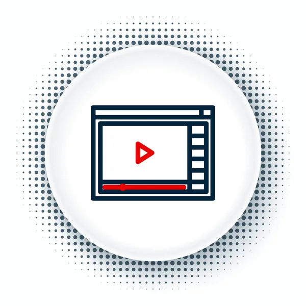 Line Online přehrát video ikonu izolované na bílém pozadí. Filmový proužek s nápisem. Barevný koncept. Vektor — Stockový vektor