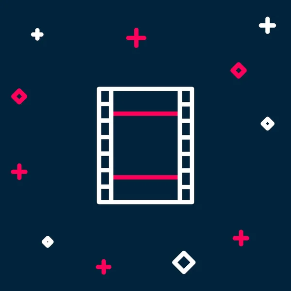 Line Play Video Icon isoliert auf blauem Hintergrund. Filmstreifenschild. Buntes Rahmenkonzept. Vektor — Stockvektor