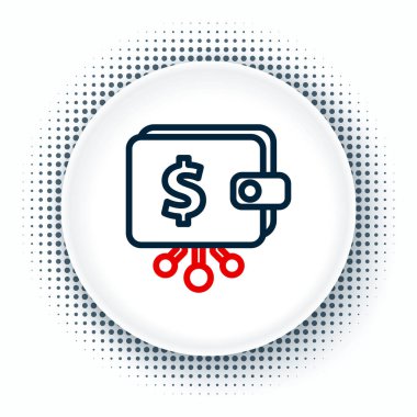 Satır Kripto para birimi cüzdan simgesi beyaz arkaplanda izole edildi. Cüzdan ve bitcoin işareti. Maden konsepti. Para, ödeme, nakit, ödeme ikonu. Renkli taslak konsepti. Vektör