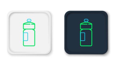 Beyaz arkaplanda çizgi fitness sallama simgesi izole edildi. Su ve protein kokteylleri için kapaklı spor karıştırıcı şişesi. Renkli taslak konsepti. Vektör