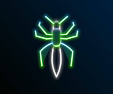 Parlayan neon hattı Örümcek simgesi siyah arkaplanda izole edildi. Mutlu Cadılar Bayramı Partisi. Renkli taslak konsepti. Vektör