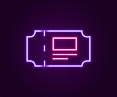 Parlayan neon hattı müze bileti simgesi siyah arka planda izole edildi. Tarih müzesi bileti etkinliği sergi gezisini kabul ediyor. Renkli taslak konsepti. Vektör