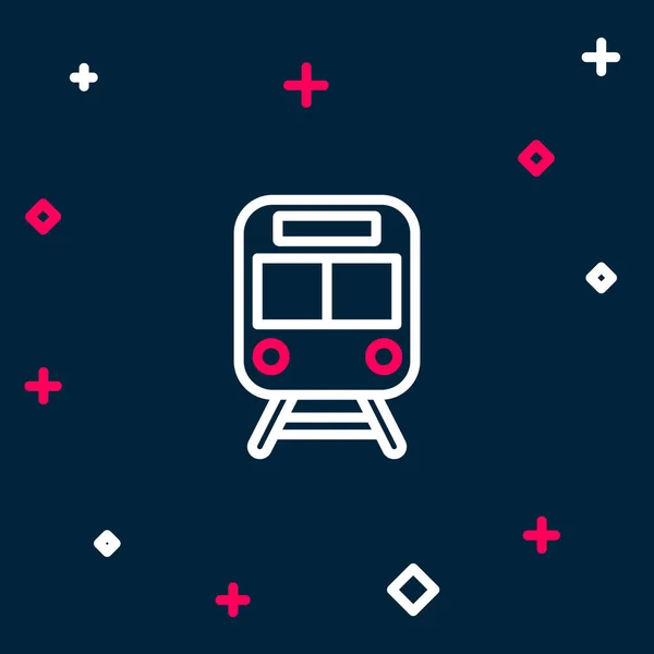 Line Trein en spoorweg pictogram geïsoleerd op blauwe achtergrond. Openbaar vervoer symbool. Metro trein vervoer. Metro ondergronds. Kleurrijk concept. Vector — Stockvector