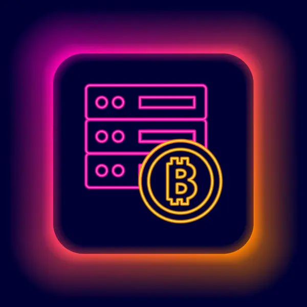 Linha de néon brilhante ícone bitcoin Servidor isolado no fundo preto. Conceito de esboço colorido. Vetor —  Vetores de Stock