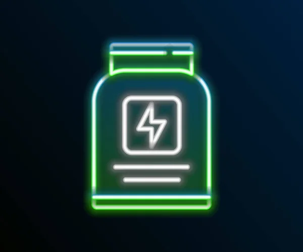 Gloeiende neon lijn Sport voeding bodybuilding proteïne power drink en voedsel pictogram geïsoleerd op zwarte achtergrond. Kleurrijk concept. Vector — Stockvector