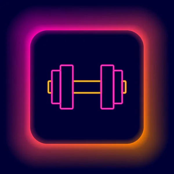 Ragyogó neon vonal Dumbbell ikon elszigetelt fekete háttérrel. Izomemelő ikon, fitnesz súlyzó, tornaterem, sporteszközök, tornaterem. Színes vázlat koncepció. Vektor — Stock Vector