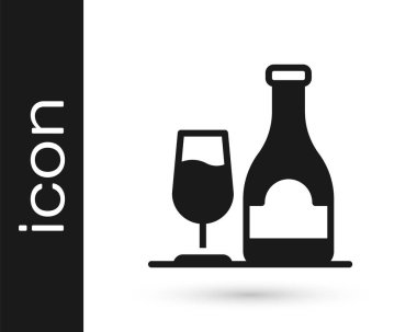 Beyaz arka planda izole edilmiş cam ikonlu siyah şarap şişesi. Vektör