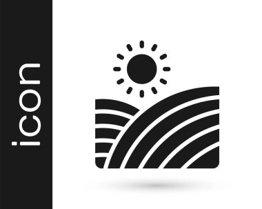 Beyaz arka planda izole edilmiş Black Vineyard şarap üzümü tepeleri çiftlik ikonu. Asma tarlası tepeleri manzarası. Vektör