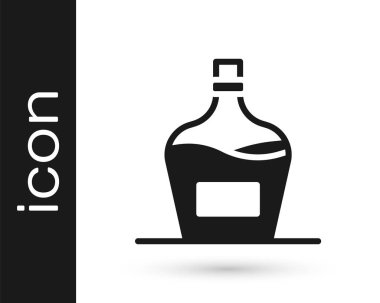 Beyaz arka planda izole edilmiş siyah eski şarap ikonu şişesi. Bir şişe ev yapımı şarap. Vektör