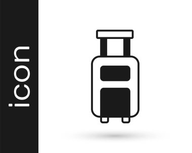 Seyahat simgesi için siyah bavul beyaz arkaplanda izole edildi. Seyahat bagaj tabelası. Seyahat bagaj ikonu. Vektör