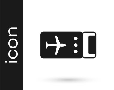 Siyah Havayolları bilet ikonu beyaz arka planda izole edildi. Uçak bileti. Vektör