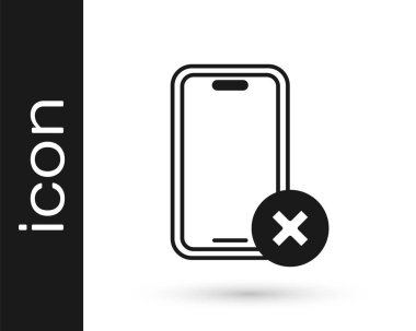 Beyaz arkaplanda izole edilmiş cep telefonu simgesi yok. Konuşmak ve işaret vermek yok. Hücre yasağı. Vektör
