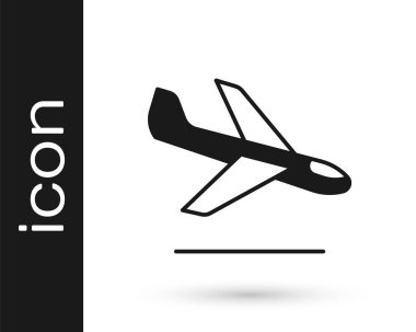 Siyah Uçak iniş ikonu beyaz arka planda izole edildi. Uçak taşıma sembolü. Vektör