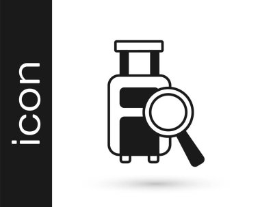 Siyah Havayolları 'nın kayıp bagaj simgesini bulma servisi beyaz arkaplanda izole edildi. Bagajları arayın. Vektör