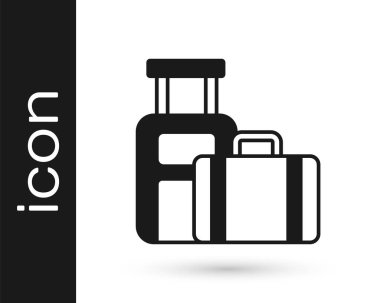 Seyahat simgesi için siyah bavul beyaz arkaplanda izole edildi. Seyahat bagaj tabelası. Seyahat bagaj ikonu. Vektör