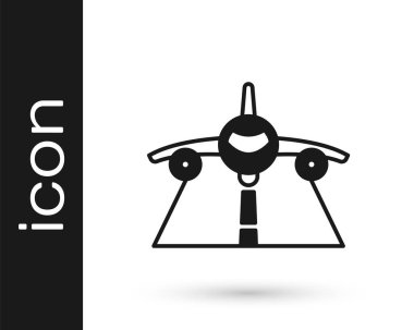 Siyah düzlem simgesi beyaz arkaplanda izole edildi. Uçan uçak ikonu. Uçak tabelası. Vektör