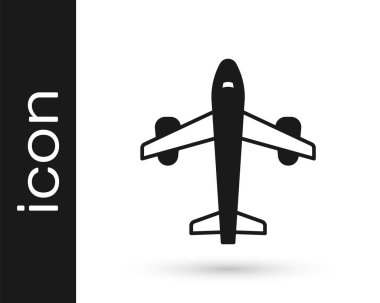 Siyah düzlem simgesi beyaz arkaplanda izole edildi. Uçan uçak ikonu. Uçak tabelası. Vektör