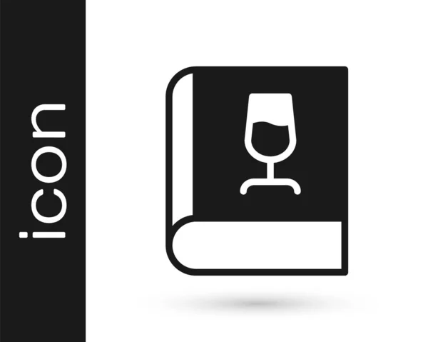 Livre noir sur l'icône du vin isolé sur fond blanc. icône de verre de vin. Panneau de verre à vin. Vecteur — Image vectorielle