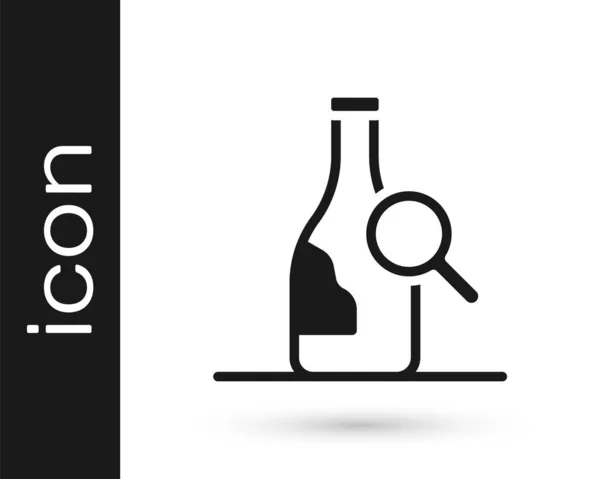 Μαύρο μπουκάλι κρασί εικονίδιο απομονώνονται σε λευκό φόντο. Λεπτομέρειες για το κρασί. Διάνυσμα — Διανυσματικό Αρχείο