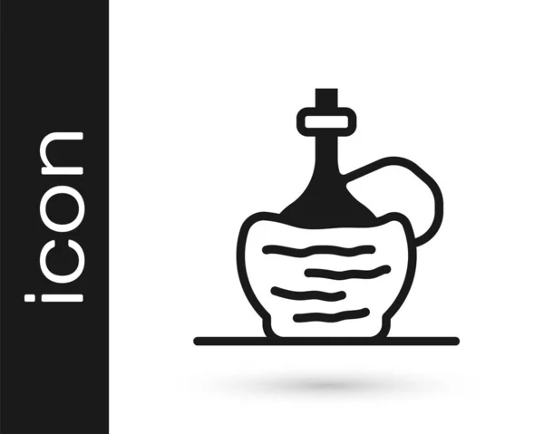 Schwarzwein in italienischem Fiasko Flasche Symbol isoliert auf weißem Hintergrund. Weinflasche in einem Rattanständer. Vektor — Stockvektor
