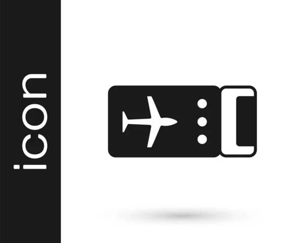 Black Airline ticket icoon geïsoleerd op witte achtergrond. Vliegticket. Vector — Stockvector