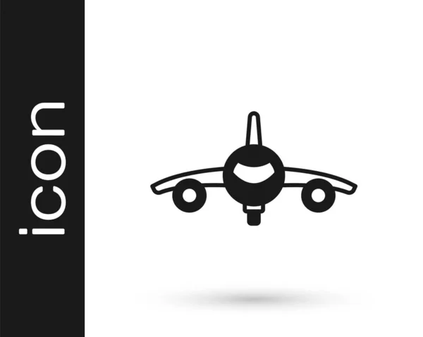 Icono Plano Negro aislado sobre fondo blanco. Icono del avión volador. Firma del avión. Vector — Vector de stock
