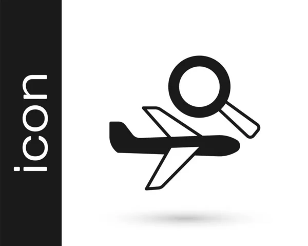 Black Airplane search icon isolated on white background. Vector — Stock Vector