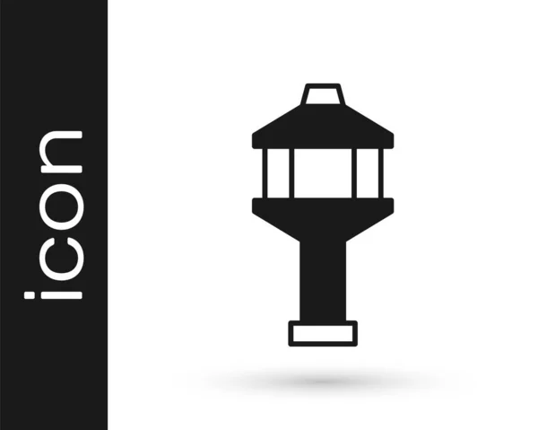 Das schwarze Kontrollturm-Symbol des Flughafens isoliert auf weißem Hintergrund. Vektor — Stockvektor