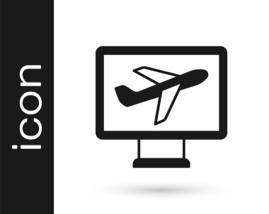 Siyah düzlem simgesi beyaz arkaplanda izole edildi. Uçan uçak ikonu. Uçak tabelası. Vektör